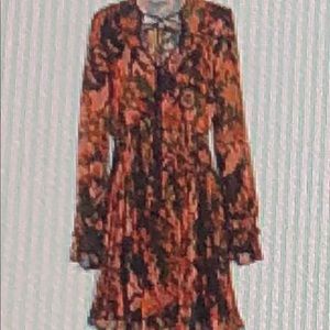 Coach forest floral print pleated dress w/ necktie